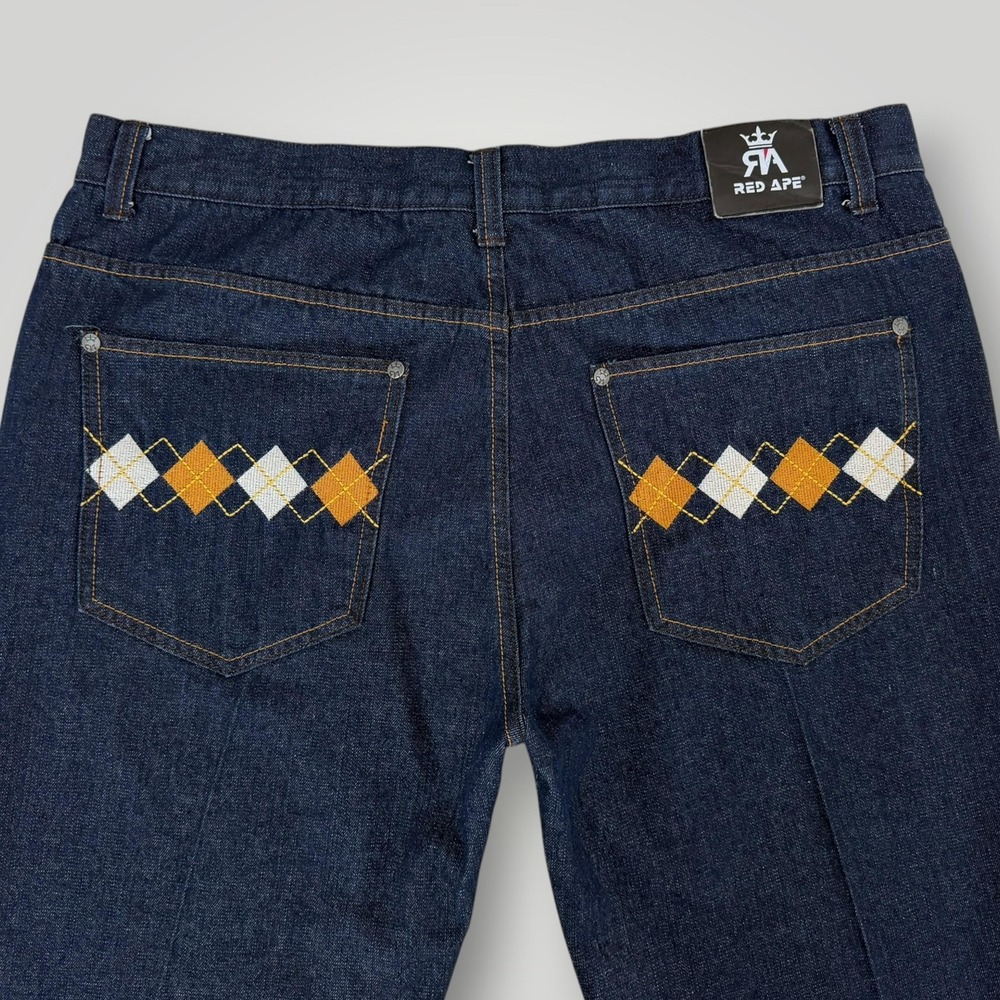 Red Ape Jeans Mens Big & Tall 45x31 Blue Embroidered Argyle Straight Denim